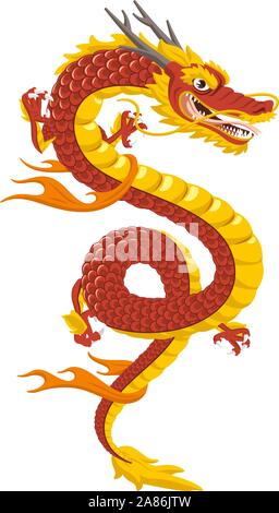 Red Chinese Dragon Traditional Culture, vector illustration cartoon. Stock Vector