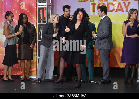 Host Dylan Dreyer dressed as Elaine Benes of 'Seinfeld' during NBC's 'Today' Halloween Celebration at Rockefeller Plaza on October 31, 2019 in New Yor Stock Photo