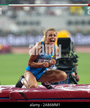 DOHA - QATAR SEPT 30: Yuliya Levchenko of Ukraine competing in the High Jump final on Day 4 of the 17th IAAF World Athletics Championships 2019, Kalif Stock Photo