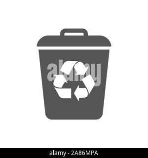 Garbage Trash can Vector Icon. Eco Bio concept, recycling. Flat design illustration isolated on white background. Black. Sign for web, website. EPS 10 Stock Vector