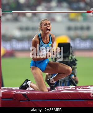 DOHA - QATAR SEPT 30: Yuliya Levchenko of Ukraine competing in the High Jump final on Day 4 of the 17th IAAF World Athletics Championships 2019, Kalif Stock Photo