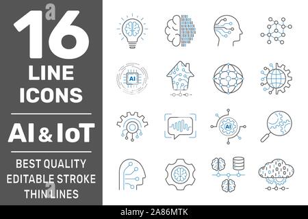 Physical systems, AI, IIot, Iot, cloud computing, cognitive computing industry 4.0 icons set. Cyber Physical Systems concept of industry 4.0 and AI Stock Vector