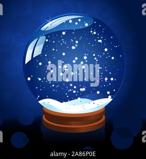 Snow globe on blue background with stars vector illustration. Stock Vector