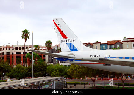 United Airlines Douglas DC-8 Jet Mainliner N8066U located at California Science Center, Exposition Park, Los Angeles - California Stock Photo