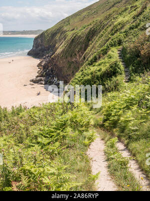 Coast path walking between St Ives and Hayle, summer in Cornwall. Stock Photo
