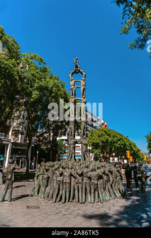 Tarragona, Spain-August 9, 2013: monument of the Castellers on Rambla Nova, Catalonia. Attractions In Catalonia. Monument of human figures. Stock Photo