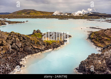 Geothermal power station at Blue lagoon Iceland. Popular tourist attraction Stock Photo