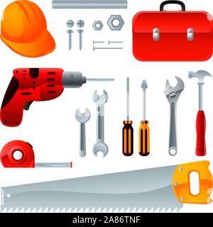 Construction equipment tools, vector icons Stock Vector