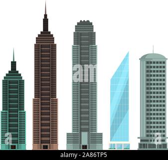 Four different buildings set collection vector illustration. Stock Vector