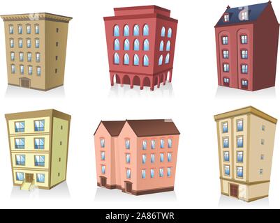 set 02, Building apartment house construction condo residence tower penthouse collection vector illustration. Stock Vector