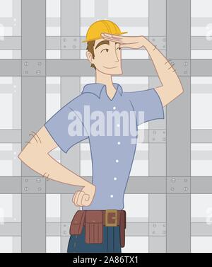 Construction worker seeing how the plan develops. Stock Vector