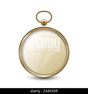 Vector 3d Realistic Metal Golden Antique Old Vintage Compass with Windrose Icon Closeup Isolated on White Background. Design Template. Travel Stock Vector