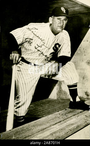 Vintage black and white souvenir photo of Major League baseball manager Al Lopez with the Chicago White Sox circa 1950s. Stock Photo