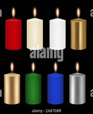 set lighted christmas candles Stock Vector