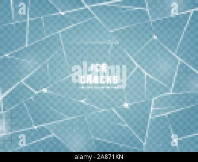 Realistic cracked ice surface. Frozen glass with cracks and scratches. Vector illustration. Stock Vector