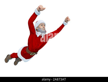 young santa cartoon flying. This old skinny guy in clipping path is very useful for graphic design creations, 3d illustration Stock Photo