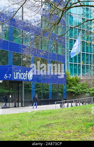 GENEVA, SWITZERLAND -5 APR 2019- Exterior view of the UNICEF headquarters building, an international organization located in Geneva, Switzerland. Stock Photo