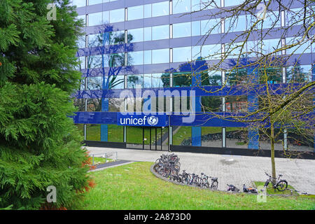 GENEVA, SWITZERLAND -5 APR 2019- Exterior view of the UNICEF headquarters building, an international organization located in Geneva, Switzerland. Stock Photo