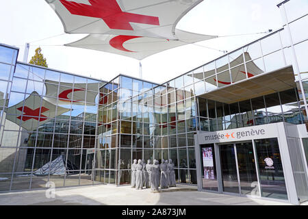 GENEVA, SWITZERLAND -5 APR 2019- Exterior view of the International Committee of the Red Cross (CICR or ICRC) headquarters building, a humanitarian or Stock Photo