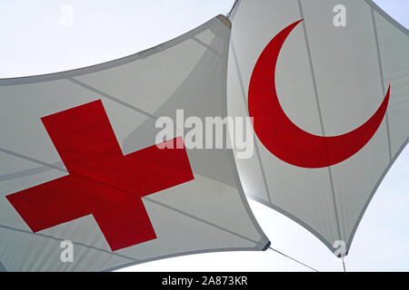 GENEVA, SWITZERLAND -5 APR 2019- Exterior view of the International Committee of the Red Cross (CICR or ICRC) headquarters building, a humanitarian or Stock Photo