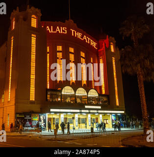 Palais Theatre at night  concert and entertainment venue in St Kilda Melbourne Victoria Australia. Stock Photo