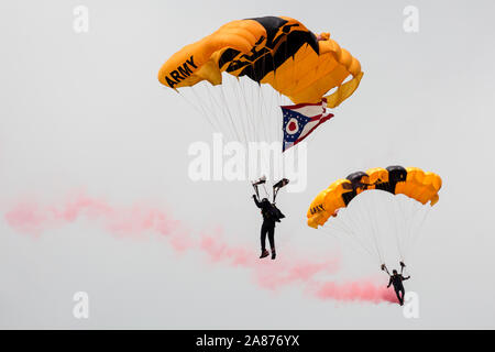 VANDALIA, OHIO / USA - JUNE 23, 2018: Members of the United States Army Golden Knights parachute in during a performance at the 2018 Vectren Dayton Ai Stock Photo