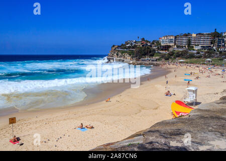 Sydney, Australia - March 16th 2013: People enjoying the good weather on Bronte beach. The beach is on the Coogee to Bondi coastal walk. Stock Photo