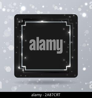 Shiny retro silver frame with bokeh and sparkles. Modern template vector   concept for web and print Stock Vector