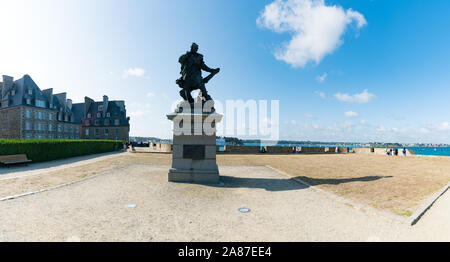 Saint-Malo, Ille-et-Vilaine / France - 19 August 2019: statue of discoverer and mariner Jacques Cartier in Saint-Malo in Brittany Stock Photo