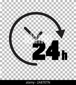 24 hours icon on transparent background. 24 hours service sign. 24 hours symbol. Stock Vector
