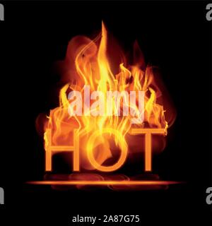 Abstract fire flames vector background. Illustration Hot Fire with glowing text in flames Stock Vector