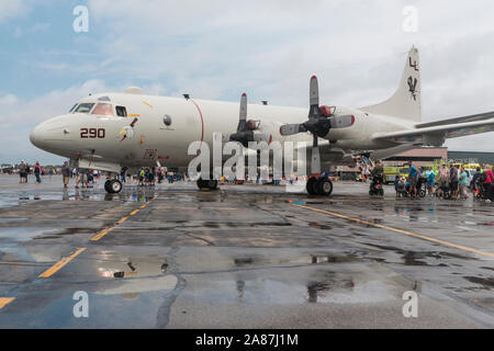 YPSILANTI, MICHIGAN / USA - August 25, 2018: A United States Navy P-3 Orion at the 2018 Thunder Over Michigan Airshow.