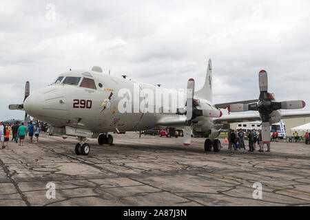 YPSILANTI, MICHIGAN / USA - August 25, 2018: A United States Navy P-3 Orion at the 2018 Thunder Over Michigan Airshow.