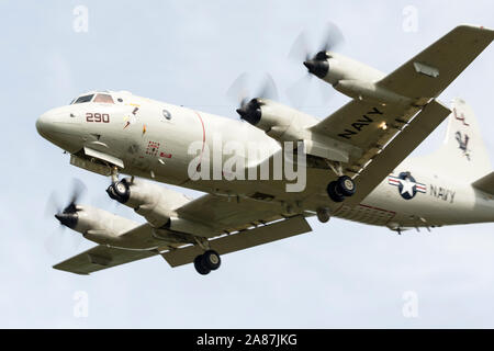YPSILANTI, MICHIGAN / USA - August 25, 2018: A United States Navy P-3 Orion at the 2018 Thunder Over Michigan Airshow.