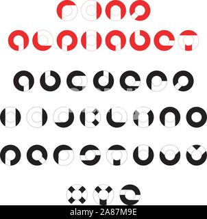 Ring vector alphabet font. Parts of a circle, ring, torus. Geometric English letters. Elements for design Stock Vector