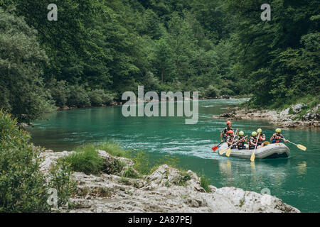 Montenegro, Zabljak, July 19, 2019: People go rafting on the Tara River in Montenegro. Stock Photo