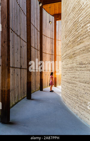 Berlin, Germany - July 28, 2019: Chapel of Reconciliation. Interior gallery covered with wooden lattice Stock Photo