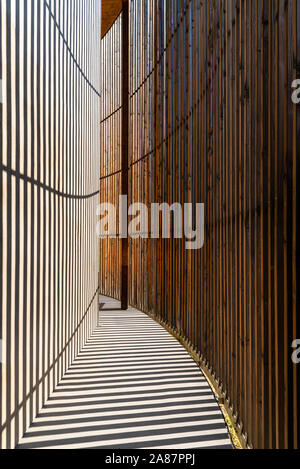 Berlin, Germany - July 28, 2019: Chapel of Reconciliation. Interior gallery covered with wooden lattice Stock Photo