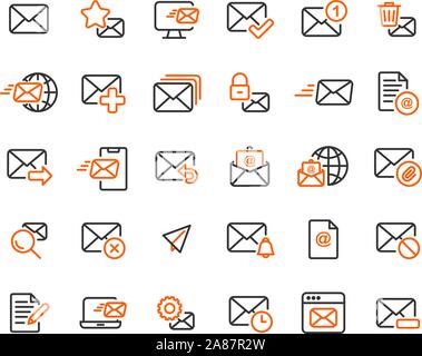 Email and Mail outline icon set. Vector and Illustration. Stock Vector