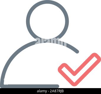 Validated or virified user linear icon. Profile outline pictogram with checkmark. Editable stroke. Stock Vector illustration isolated on white Stock Vector