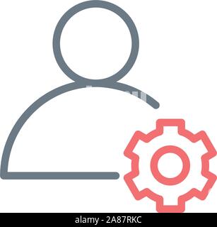 Linear profile user settings icon with cog. Editable stroke. Stock Vector illustration isolated on white background. Stock Vector