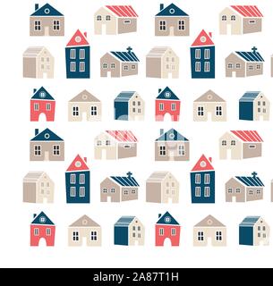 Cute seamless pattern with houses in Scandinavian, Nordic style. Pretty background for kids collection. illustration. Trendy style Stock Vector