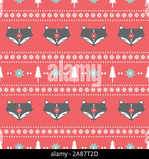 Winter folk art seamless pattern in Scandinavian, Nordic style. Stock Vector