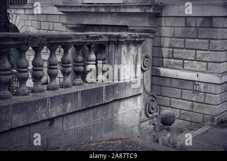 Balusters made of stone on the old historic staircase Stock Photo