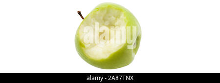 Green apple bitten on a white background. Isolated Stock Photo