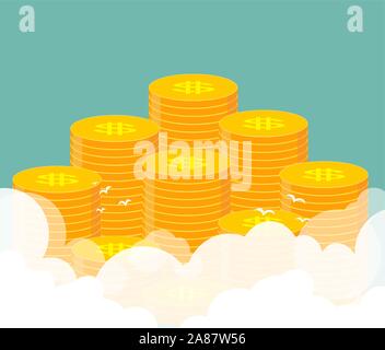 Money. Many stacks of gold coins. Stock Vector