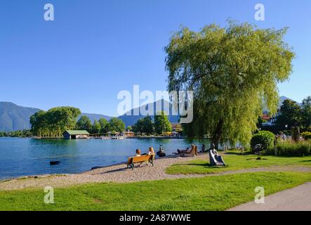 Lakeside promenade in Bad Wiessee, Tegernsee, Upper Bavaria, Bavaria, Germany Stock Photo