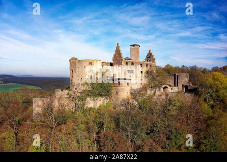 Burguine Trimburg, medieval hilltop castle in Trimberg, Elfershausen, Lower Franconia, Bavaria, Germany Stock Photo