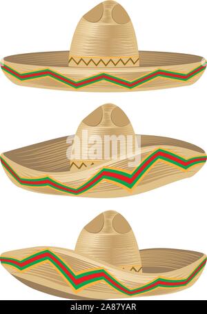 Colorful mexican hat, sombrero straw hat icon. Stock Vector