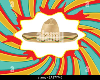 Colorful mexican hat, sombrero straw hat icon. Stock Vector